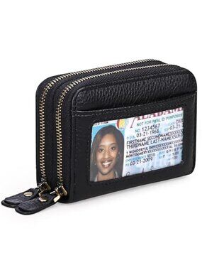 Womens Genuine Leather RFID Blocking Wallet Credit Card Holder Zipper Coin Purse